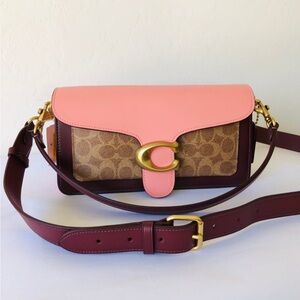 NWT COACH Signature Tabby 26 Leather Shoulder Bag - Tan Candy Pink Multi Brass